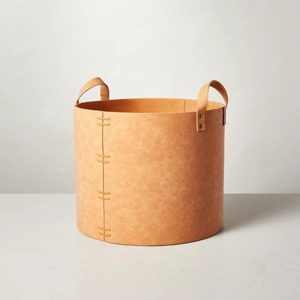 Large Faux Leather Storage Bin Camel Brown - Hearth & Hand Magnolia, Target 2023